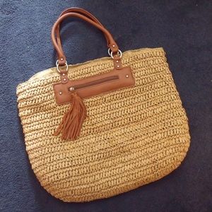 J. Jill Crocheted "paper" Purse with Leather Trim